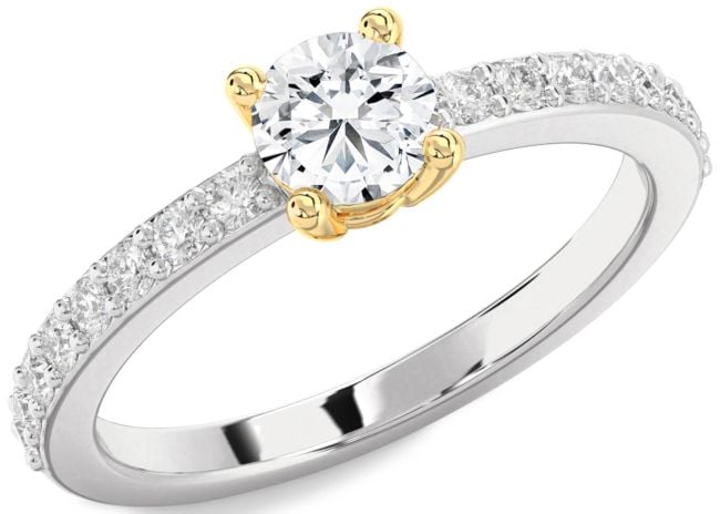Diamond Platinum & Yellow Gold Round Solitaire Pave Engagement Ring