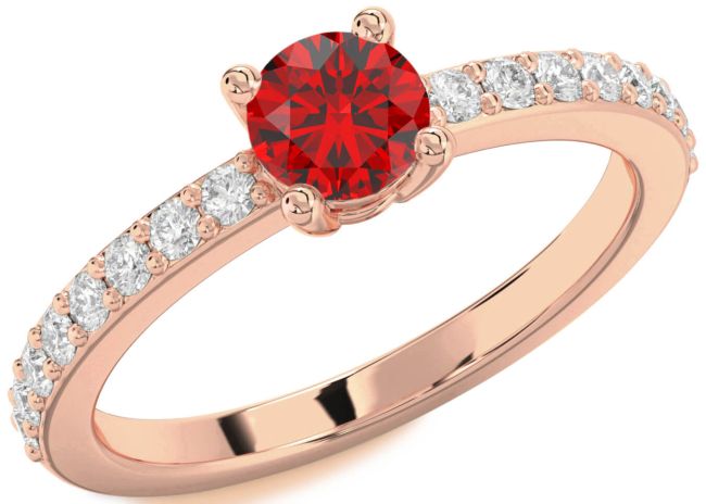 Diamond Ruby Rose Gold Round Solitaire Pave Engagement Ring