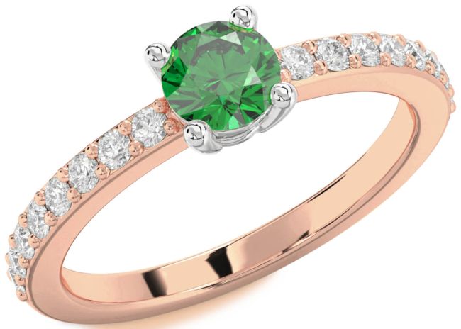 Diamond Emerald White Rose Gold Round Solitaire Pave Engagement Ring