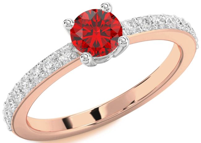 Diamond Ruby Rose Gold Silver Round Solitaire Pave Engagement Ring