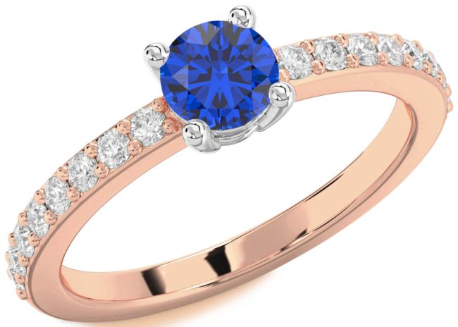 Diamond Blue Sapphire Platinum & Rose Gold Round Solitaire Pave Engagement Ring