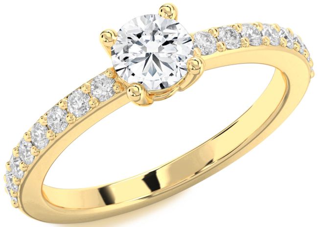 Diamond Gold Silver Round Solitaire Pave Engagement Ring