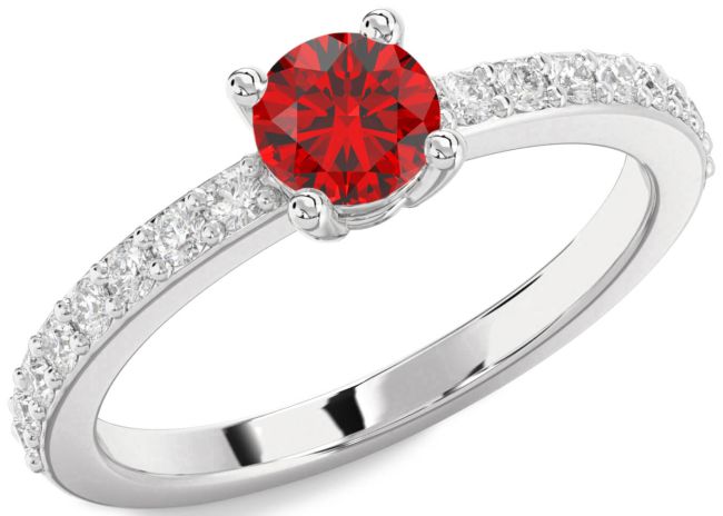Diamond Ruby White Gold Round Solitaire Pave Engagement Ring