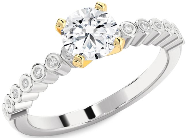 Diamond Silver & 10K gold Round Solitaire Engagement Ring