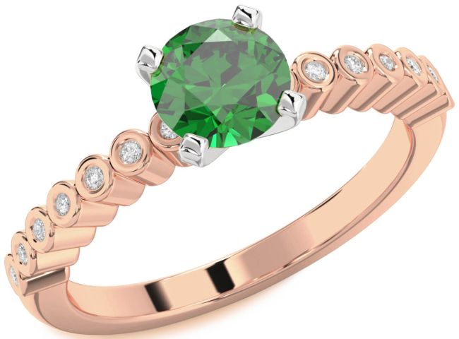 Diamond Emerald Rose Gold Silver Round Solitaire Engagement Ring