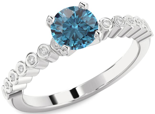 Blue Diamond Silver Round Solitaire Engagement Ring