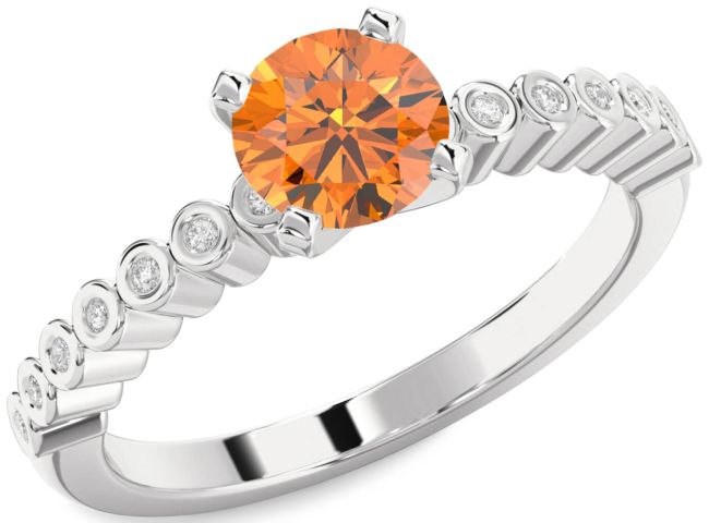 Diamond Citrine Silver Round Solitaire Engagement Ring
