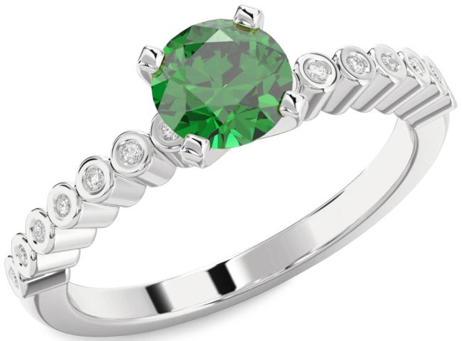 Diamond Emerald White Gold Round Solitaire Engagement Ring