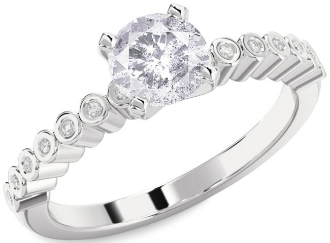 Salt & Pepper Diamond Silver Round Solitaire Engagement Ring