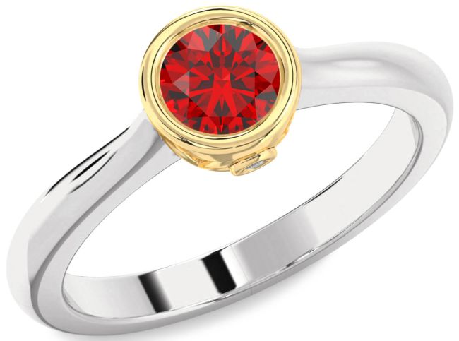 Diamond Ruby Platinum & Yellow Gold Round Solitaire Engagement Ring