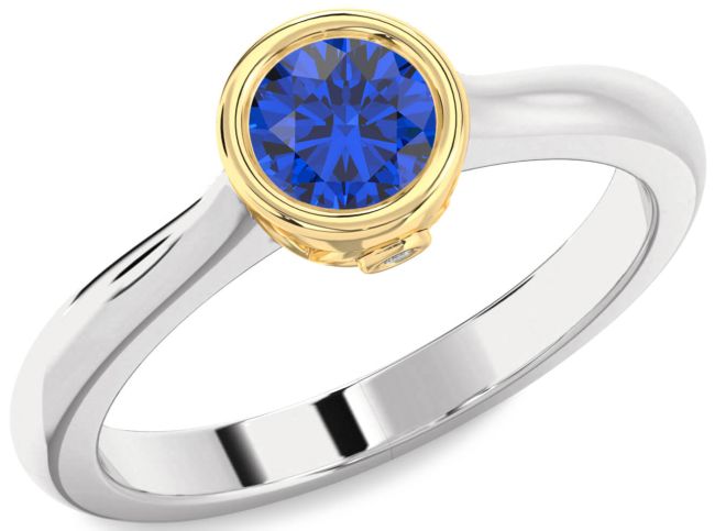 Diamond Blue Sapphire Gold Silver Round Solitaire Engagement Ring