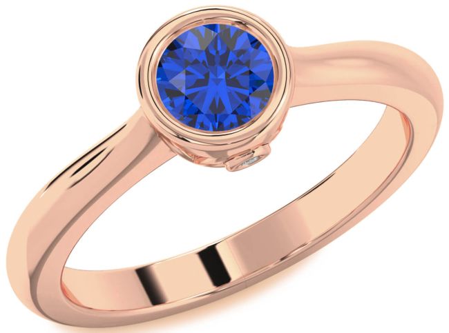 Diamond Blue Sapphire Rose Gold Round Solitaire Engagement Ring