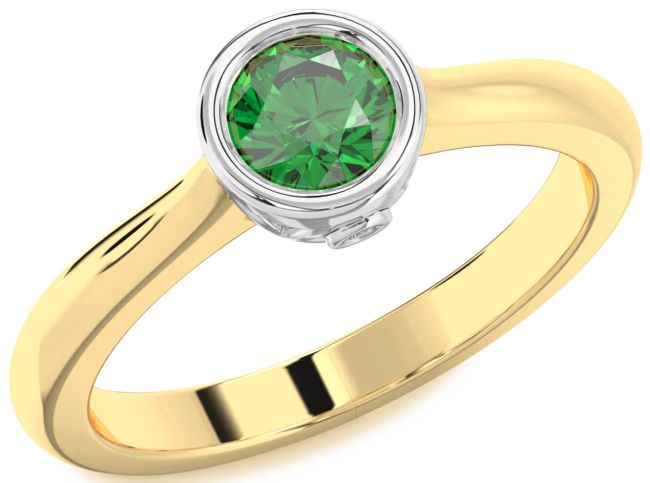 Diamond Emerald Platinum & Yellow Gold Round Solitaire Engagement Ring