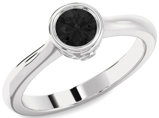 Black Diamond Silver Round Solitaire Engagement Ring