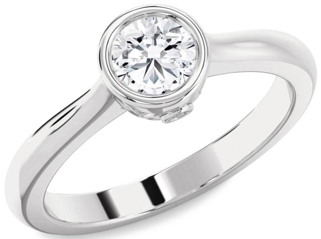 Diamond Silver Round Solitaire Engagement Ring