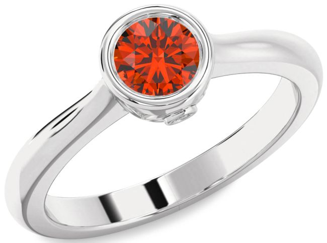 Diamond Fire Opal Silver Round Solitaire Engagement Ring