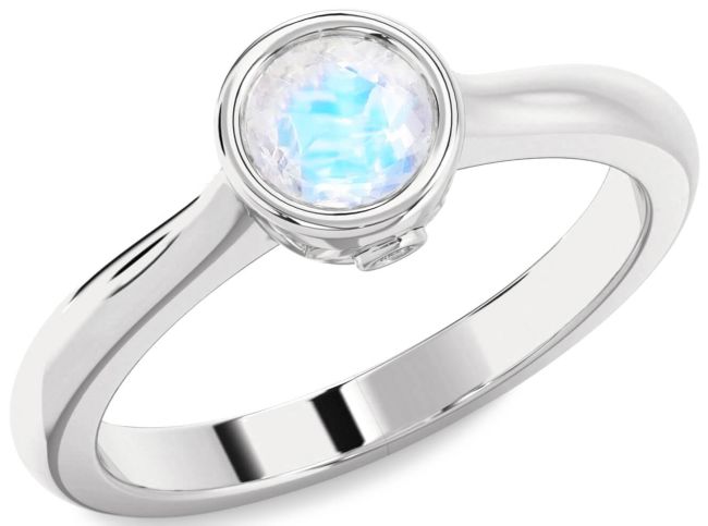 Diamond Moonstone Silver Round Solitaire Engagement Ring