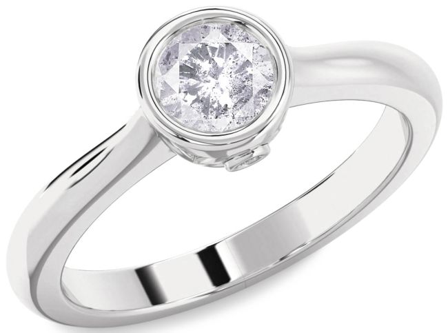 Salt & Pepper Diamond Silver Round Solitaire Engagement Ring