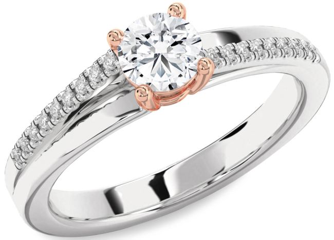 Diamond Rose Gold Silver Round Solitaire Engagement Ring