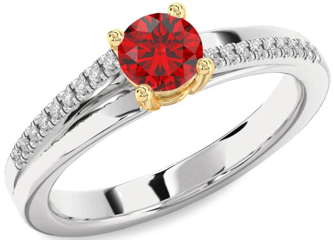 Diamond Ruby Platinum & Yellow Gold Round Solitaire Engagement Ring