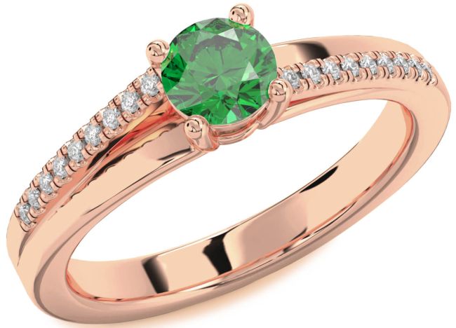 Diamond Emerald Rose Gold Silver Round Solitaire Engagement Ring