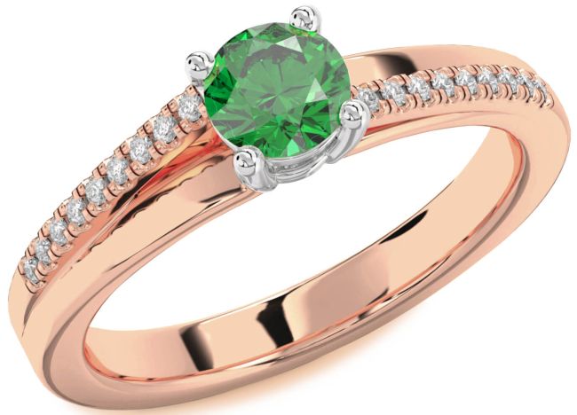 Diamond Emerald Rose Gold Silver Round Solitaire Engagement Ring