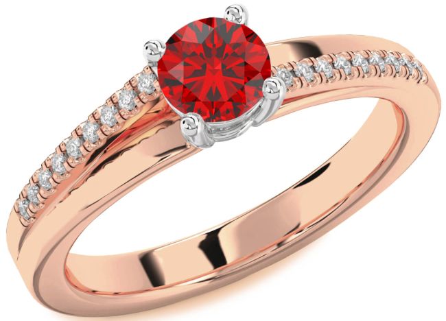 Diamond Ruby Rose Gold Silver Round Solitaire Engagement Ring