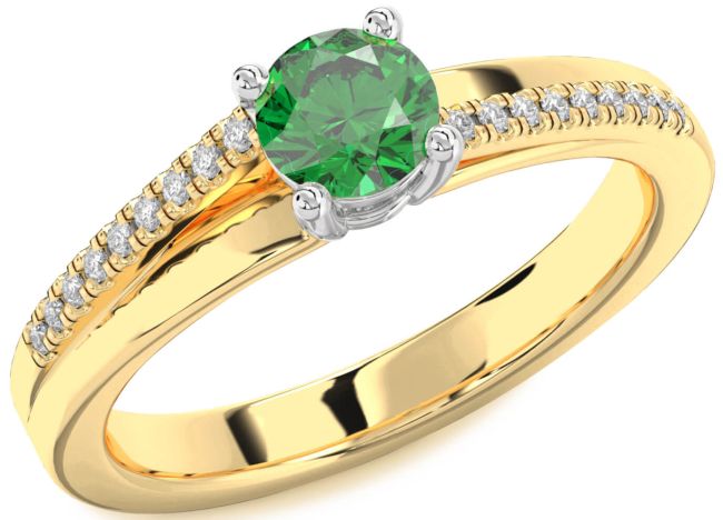 Diamond Emerald White Yellow Gold Round Solitaire Engagement Ring
