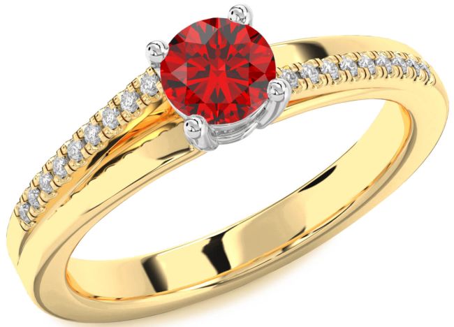 Diamond Ruby Platinum & Yellow Gold Round Solitaire Engagement Ring
