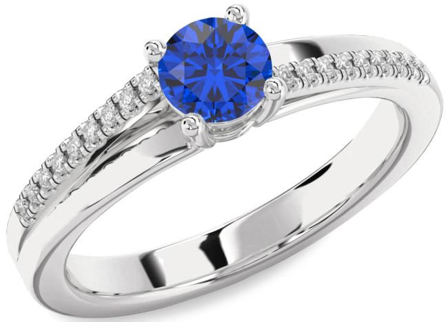 Diamond Blue Sapphire White Gold Round Solitaire Engagement Ring