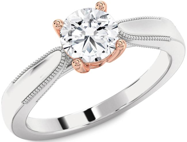 Diamond Silver & 10K Rose Gold Round Vintage Engagement Ring