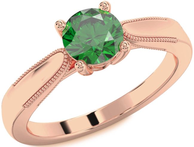 Emerald Rose Gold Silver Round Vintage Engagement Ring