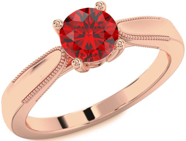 Ruby Rose Gold Silver Round Vintage Engagement Ring