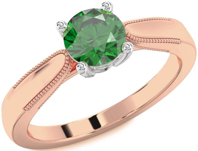 Emerald White Rose Gold Round Vintage Engagement Ring