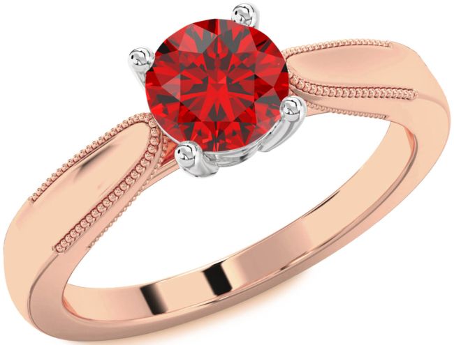 Ruby Rose Gold Silver Round Vintage Engagement Ring
