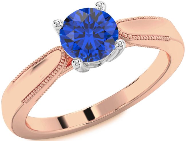 Blue Sapphire Platinum & Rose Gold Round Vintage Engagement Ring