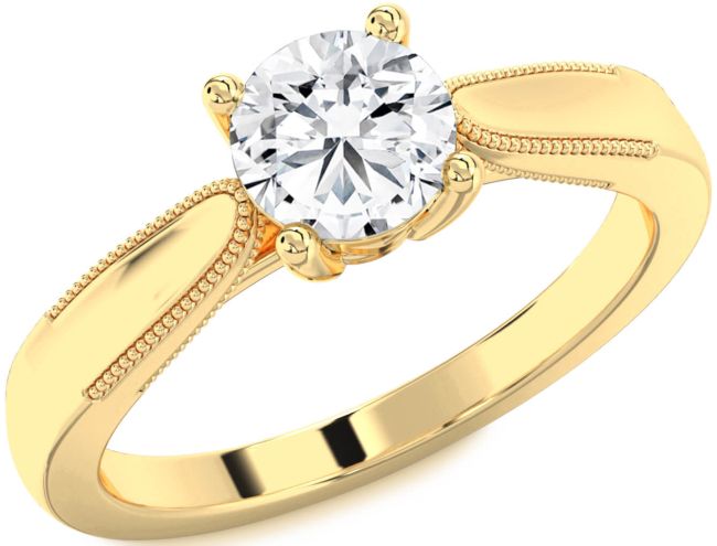 Diamond Gold Silver Round Vintage Engagement Ring