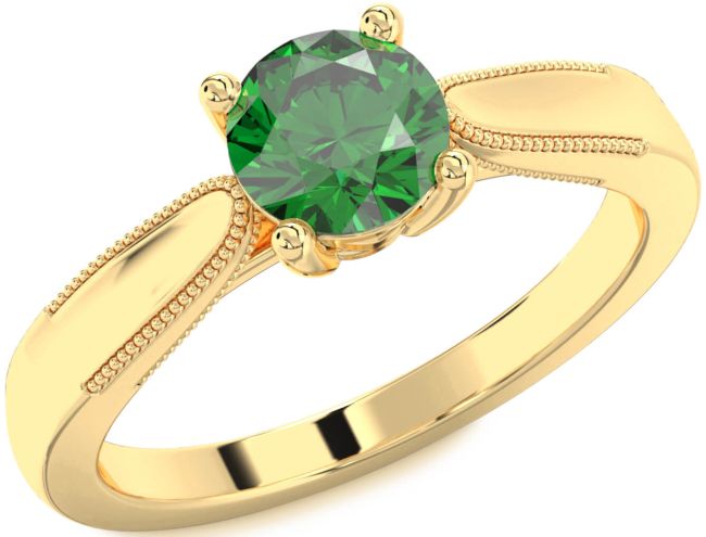 Emerald Gold Silver Round Vintage Engagement Ring