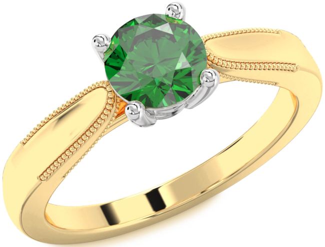 Emerald Platinum & Yellow Gold Round Vintage Engagement Ring