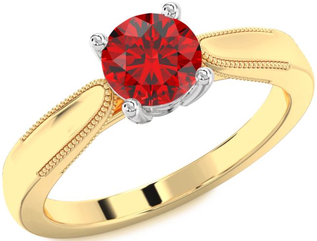 Ruby Gold Silver Round Vintage Engagement Ring