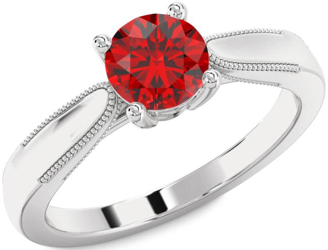 Ruby Silver Round Vintage Engagement Ring