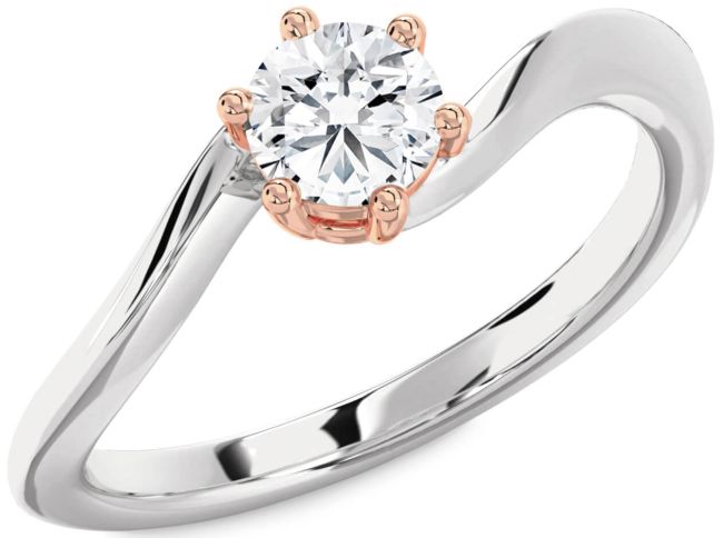 Diamond Rose Gold Silver Round Solitaire Engagement Ring