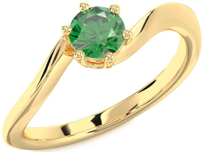 Emerald Gold Silver Round Solitaire Engagement Ring