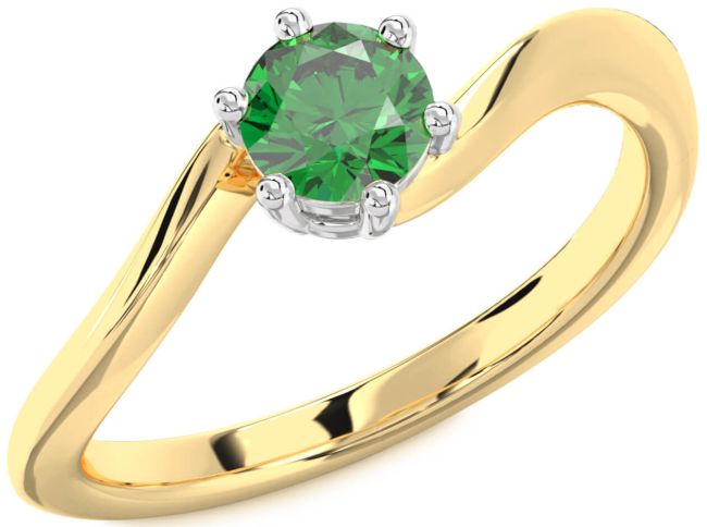 Emerald White Yellow Gold Round Solitaire Engagement Ring