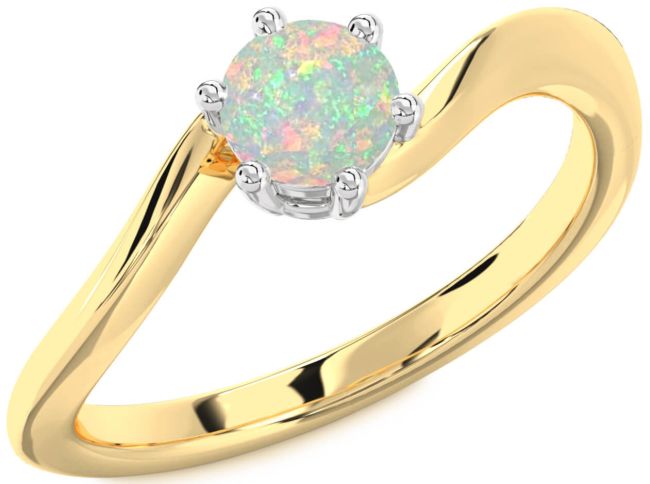 Opal Gold Silver Round Solitaire Engagement Ring