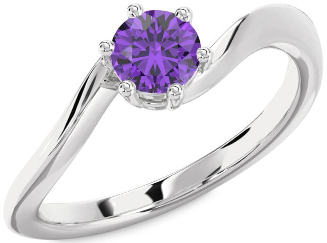 Amethyst Silver Round Solitaire Engagement Ring