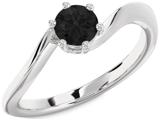 Black Diamond Silver Round Solitaire Engagement Ring