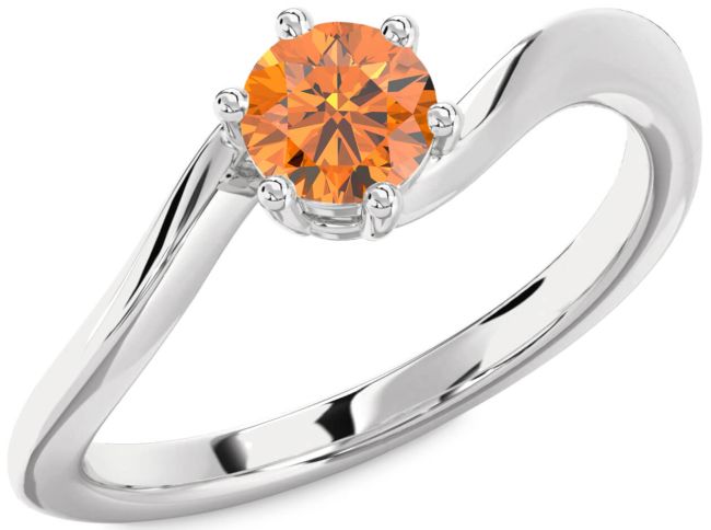 Citrine Silver Round Solitaire Engagement Ring