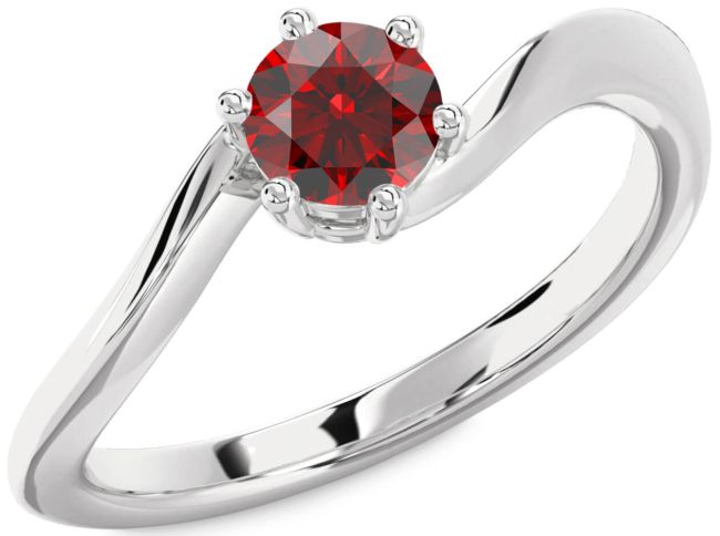 Garnet Silver Round Solitaire Engagement Ring