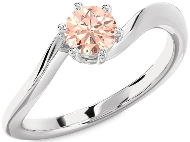 Morganite Silver Round Solitaire Engagement Ring